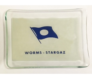Cendrier publicitaire marqué du drapeau Worms et des noms Worms Stargaz
